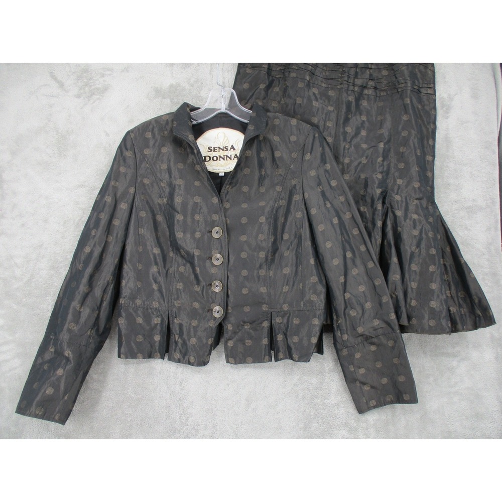 Sensa Donna Skirt Suit Womens 40 US 4 Polka Dot Blazer Artsy Pleated Office Zip